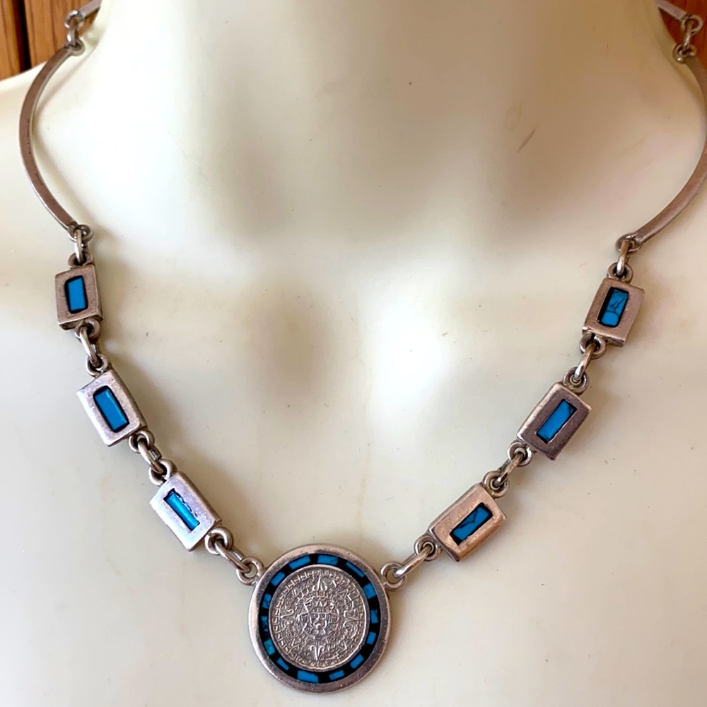 sterling silver Aztec Mayan calendar necklace